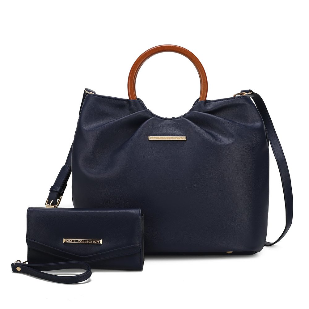 Tote Bag Set, Vegan Leather Circular Wooden Top-Handle Shoulder :)